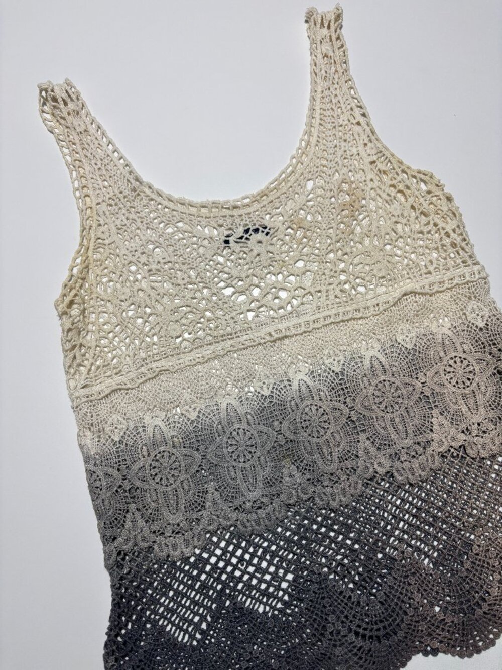 American Eagle Cream & Grey Crochet Ombre Cotton Cover Up Tank Top